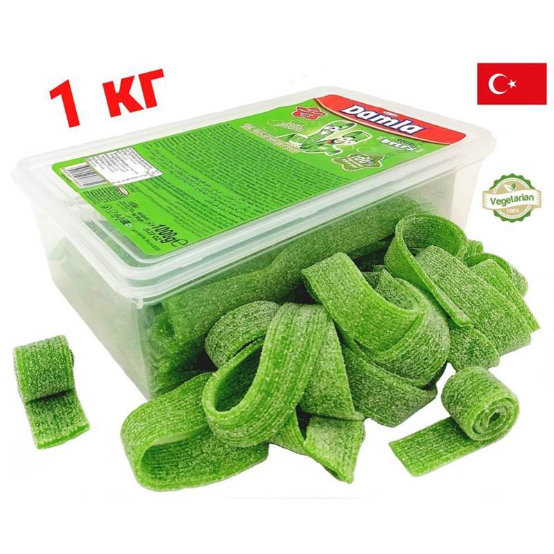 Кислые ремешки DAMLA 10 гр, Яблоко, банка с щипцами (1кг)